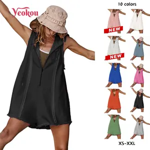 Yeokou Short Half Zipper Sports jumpsuit for Fitness Outdoor Leisure Sleeveless Loose Hoodie for Women Yeokou Short Half Zipper Sports jumpsuit for Fitness Outdoor Leisure Sleeveless Loose Hoodie for Women