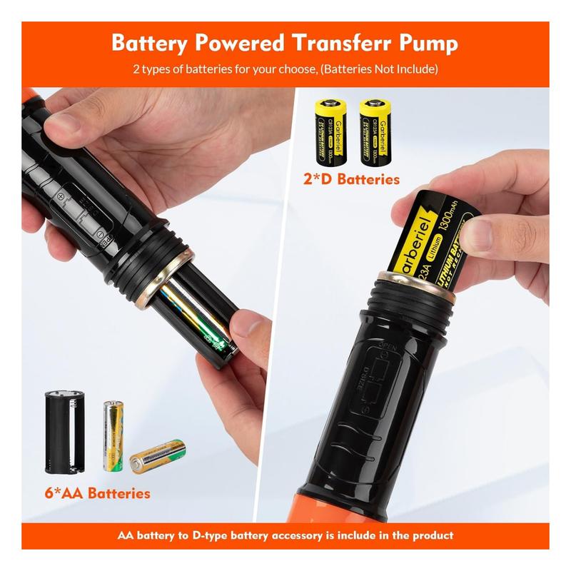 Portable Transfer Pump Battery Operated Electric Siphon Pump for Gas, Fuel, Diesel, Water Transfer 2.6 GPM Flow Oil Extractor -Easy to Use Hand Fuel Pump, Multi-Use Siphon Fuel Transfer Pump (Orange)