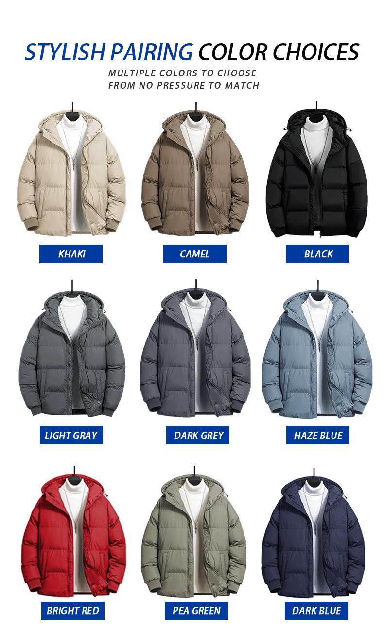 Winter Men's New Solid Color Hooded Quilted Cotton Jacket, Bread Coat Style, Urban Casual Design with Hood, Zipper Closure, Quilted Puffy Fit, Ribbed Cuff Details, Suitable for Men Who Value Atmosphere for Daily Commutes coats seamless parka big uniqlo