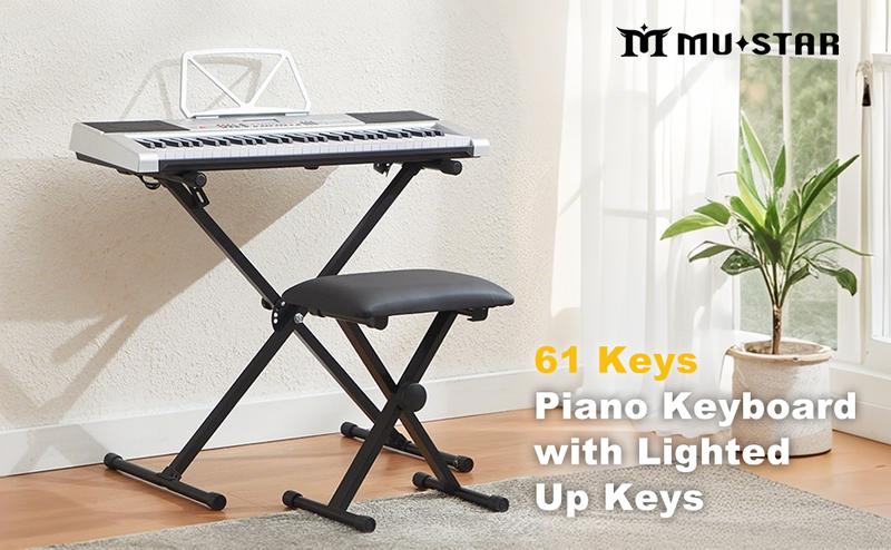 61 Key Piano Keyboard Electric with Lighted Keys Piano Stand LCD Screen Headphones & Microphone for Beginners Learning