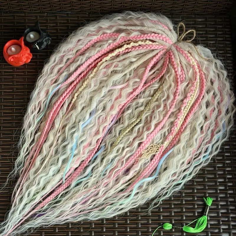 DreadGemsCraft 50 DE Boho Braid Set 21.7in Cotton Candy Pearl Mix