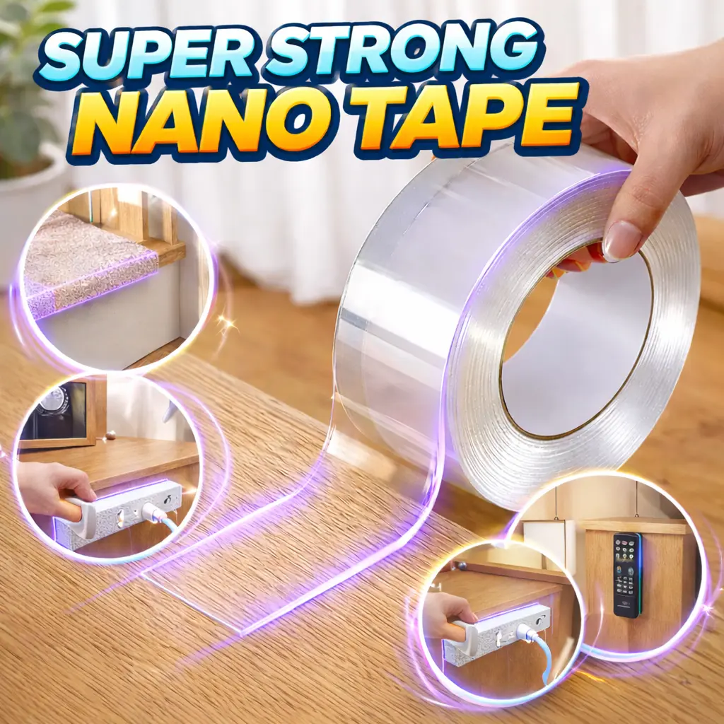 NAIERDI 3cm Double-Sided Invisible Nano Adhesive Tape - 2 Extra Strong 10.5ft Long Rolls, Wall-Safe, Residue-Free Stretch Removal, Washable Reusable, Easy Application, Precise Measurement, Ideal for Room Decor, House Decor, Office Organization