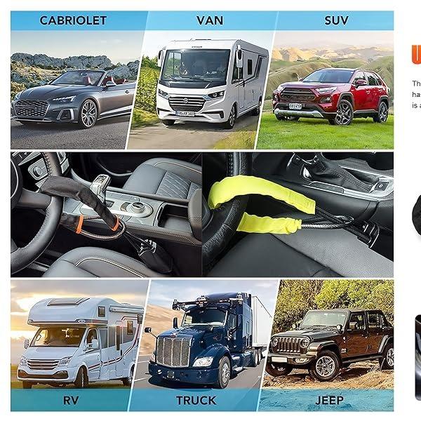 DualGuard Car Steering Wheel & Seat Belt Lock - 17" Universal Anti-Theft Device for Vehicles, SUVs, Golf Carts | Compact & Lightweight Security Lock with Multi-Function Keys (Black)cars accessories