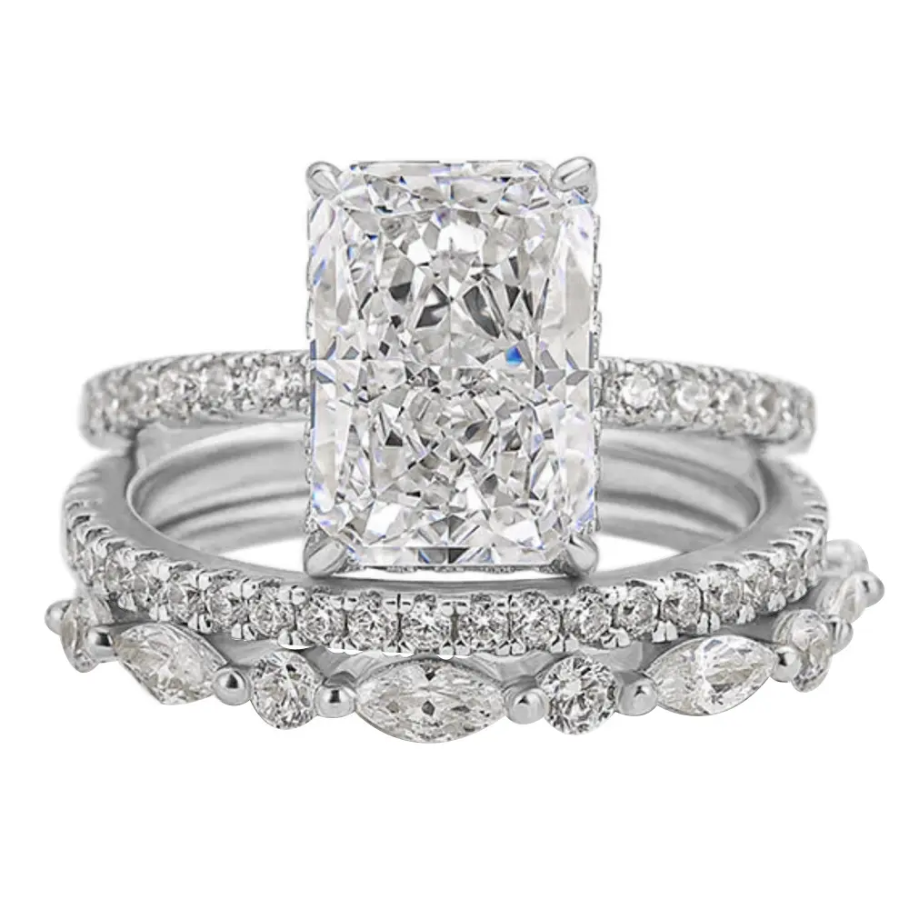 Loveden 3-Pieces Vintage Promise Ring 3.5ct Emerald Cut For Women   Solitaire   Engagement Ring Set in s925 Silver Wedding Anniversary Gift cluster ring,T003
