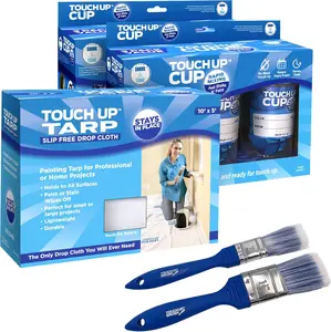 As Seen On Shark Tank Products- Touch Up Cup Painting Kit - Includes 6 Paint Storage Containers, 1 Painters Tarp, 2 Touch Up Paint ​​Brushes