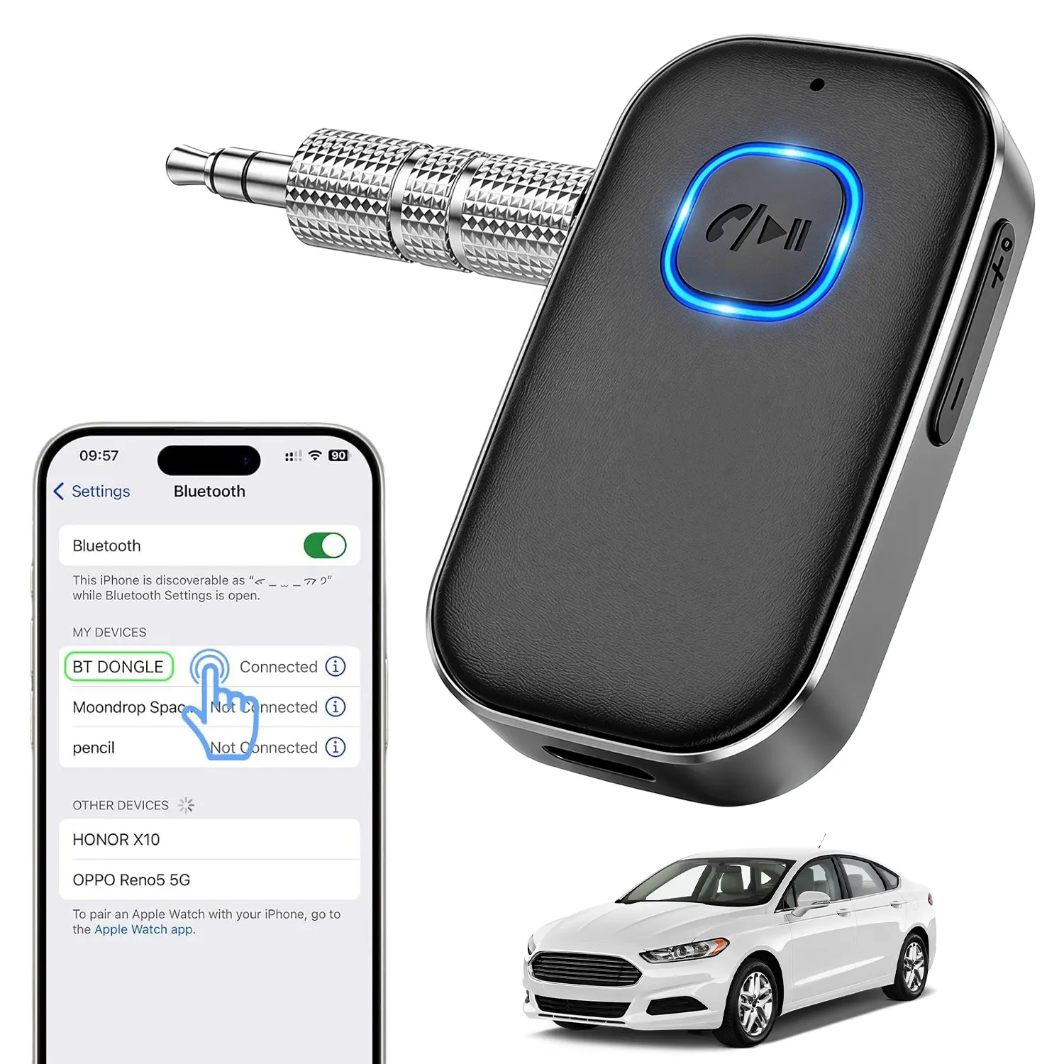 Bluetooth Car Adapter - 2-in-1 Bluetooth-Compatible Audio Receiver, Wireless FM Transmitter with AUX Input for Car