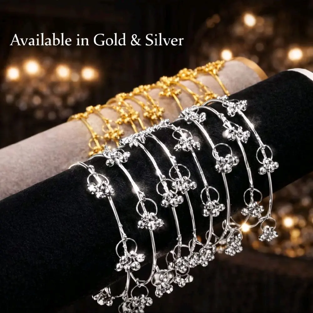 Kashmiri Style Ghungroo Bangles - 8 PCS with Beautiful Gold/Silver Touch Look Available in Sizes 2.4 to 2.10 for Versatile Wear Trendy Fashionable Accessories Fashionable Jewelry