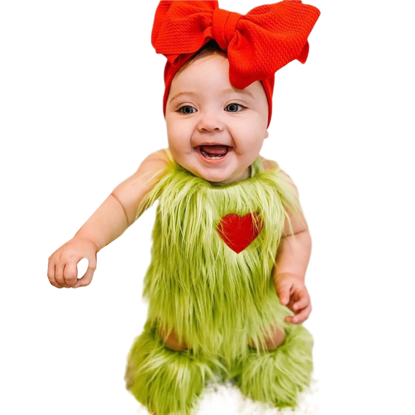 Canrulo Toddler Baby Boys Girls Christmas Clothes Set Cute Sleeveless Romper Headband with Leg Warmer Costumes Set
