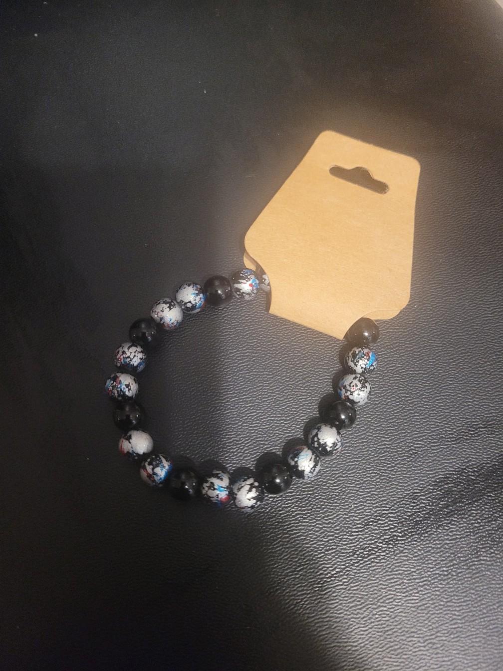 Tourmaline bead and painted glass bracelet