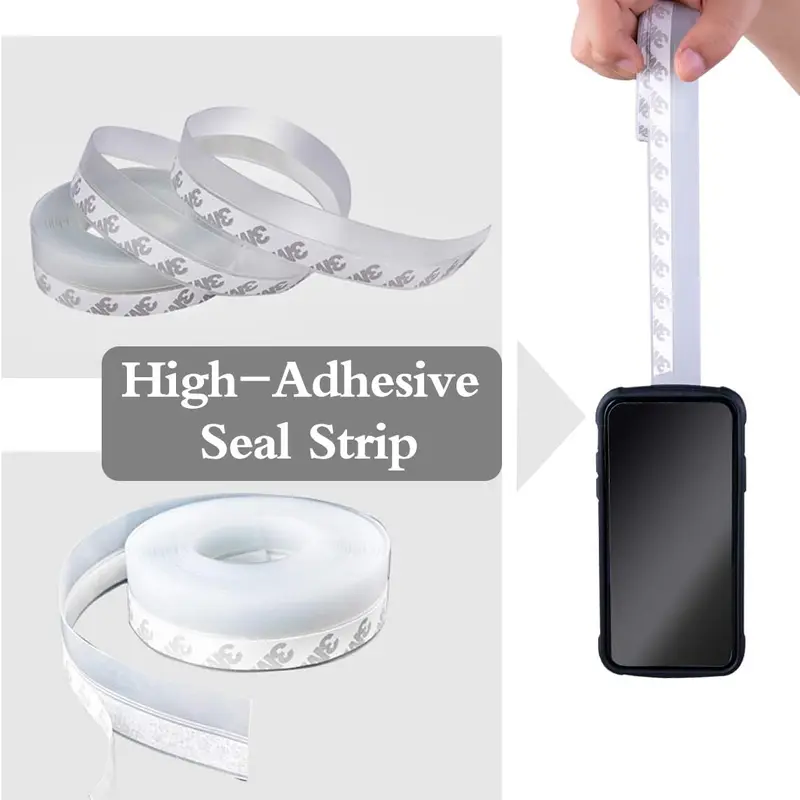 ToolUpgrade Translucent Silicone Strip Tape - 16FT Adhesive 45MM-25MM Edge Strip for Glass Doors, Draftstopper, Windproofer, Soundproofing, Insect Repellent