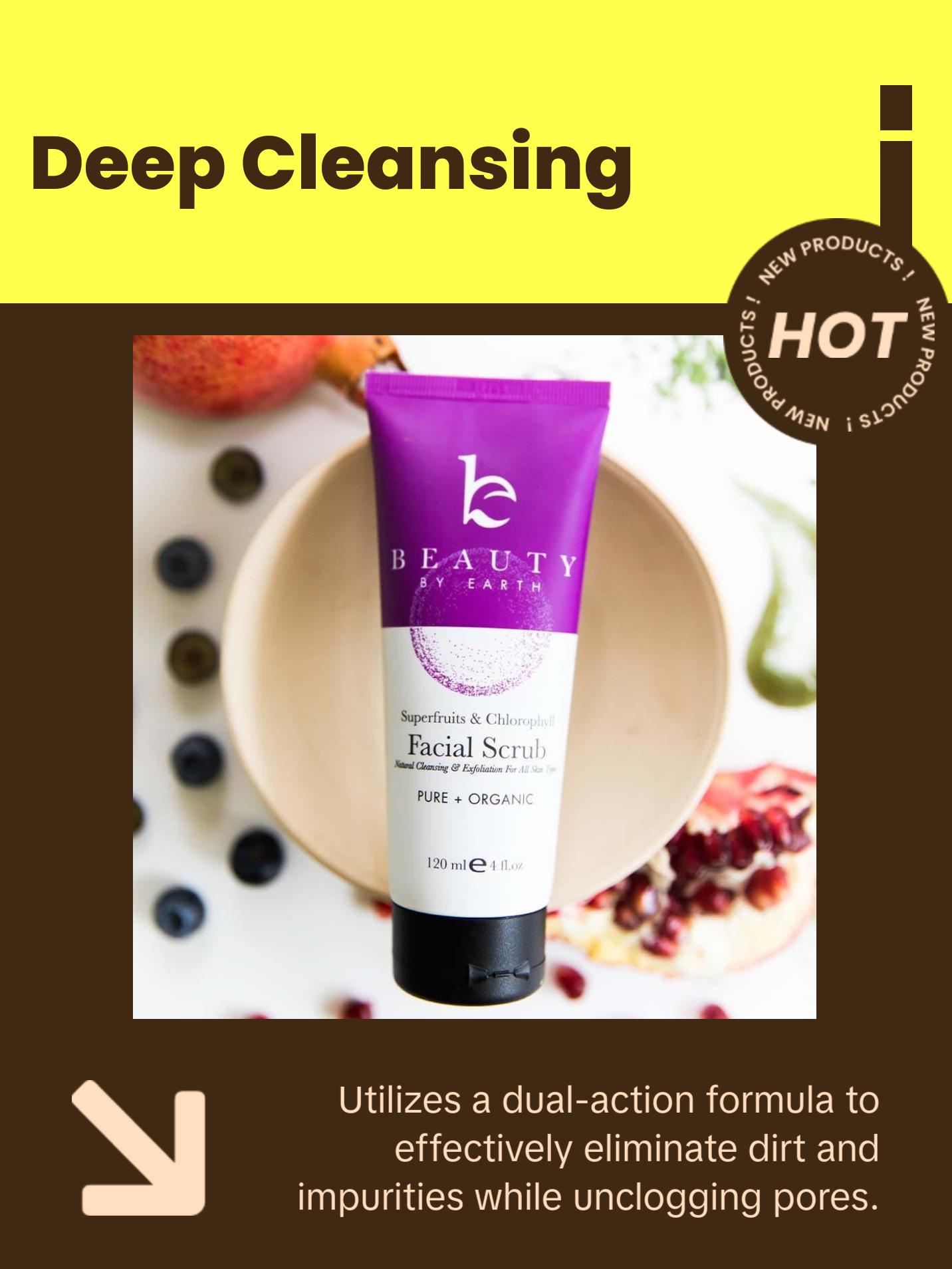 [BEAUTY BY EARTH] Facial Scrub - Superfruits & Calendula USA Made with Natural & Organic Ingredients, Hydrating Deep Cleansing Gentle Exfoliant Skincare