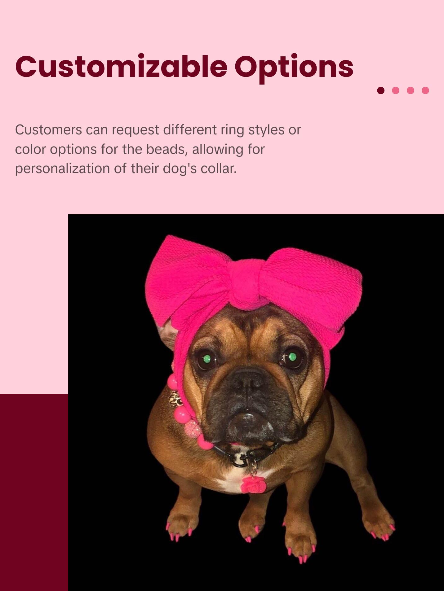 Hot Pink Leopard Print Beaded Dog Collar | Durable Dog Necklace | Rhinestone Bead Collar For Dogs