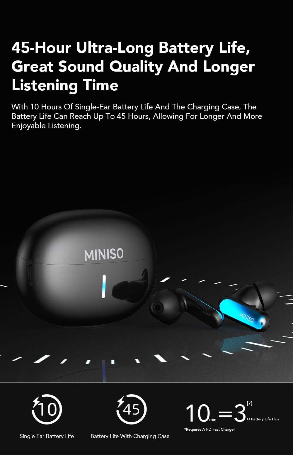 MINISO MS110 Adjustable lighting Eabuds, ANC Noise Cancellation Headphones,Bluetooth 6.0, 3 Noise Reduction Modes, True Wireless In-Ear Earphones sport Audio Earbuds audifonos bluetooth wireless headphones