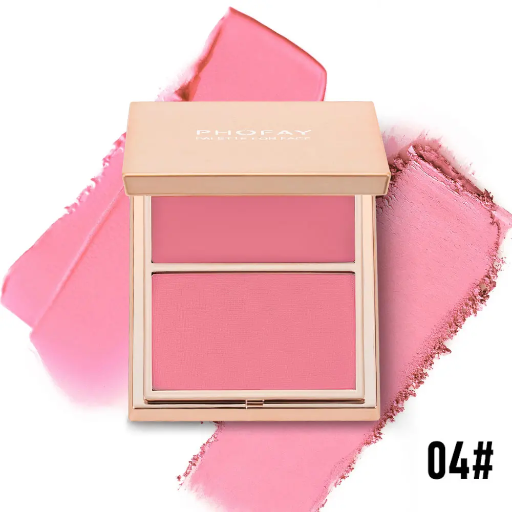 PHOFAY 2 in 1 Blush Palette, Super Pigmented Blendable Blushes Natural Look Blush Powder for Daily Makeup, Everyday Versatile Makeup, Cosmetics, Smooth Baked Face Palette, Dual Formula, Cheek Makeup Duo Glam