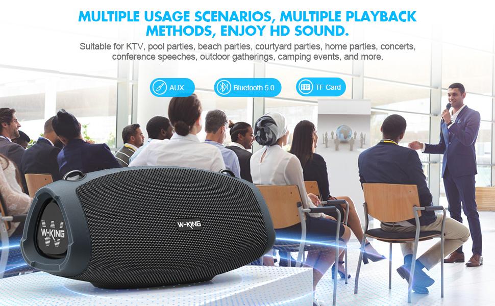 W-KING  120W Portable Bluetooth Speaker with Wireless Microphone, IPX6 Waterproof, Triple Passive Radiators, Deep Bass, Hi-Fi, DSP, Power Bank, TF, AUX, EQ, Opener, 42H Playtime, Bluetooth 5.0 - Durability Stereo Sound Equipped