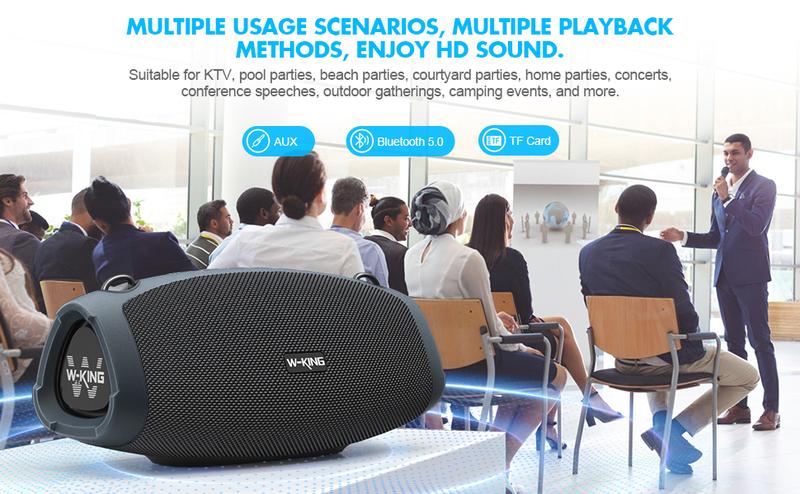 W-KING  120W Portable Bluetooth Speaker with Wireless Microphone, IPX6 Waterproof, Triple Passive Radiators, Deep Bass, Hi-Fi, DSP, Power Bank, TF, AUX, EQ, Opener, 42H Playtime, Bluetooth 5.0 - Durability Stereo Sound Equipped