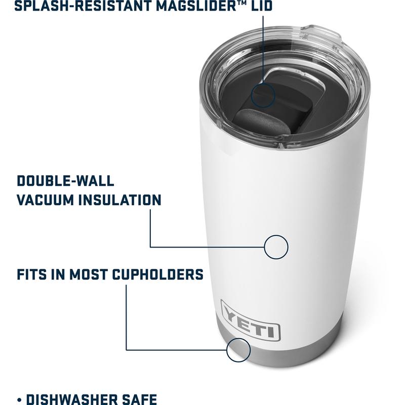 YETI Rambler 20 oz Stainless Steel Vacuum Insulated Tumbler wMagSlider Lid, White
