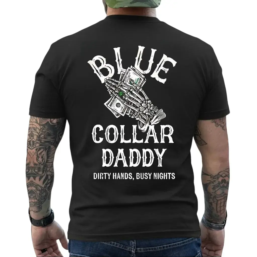 Blue Collar Daddy Printed Men's T-Shirt, Dirty Hands Busy Nights Shirt, Graphic Printed Tees, Casual Menswear, Work Motivations Shirt