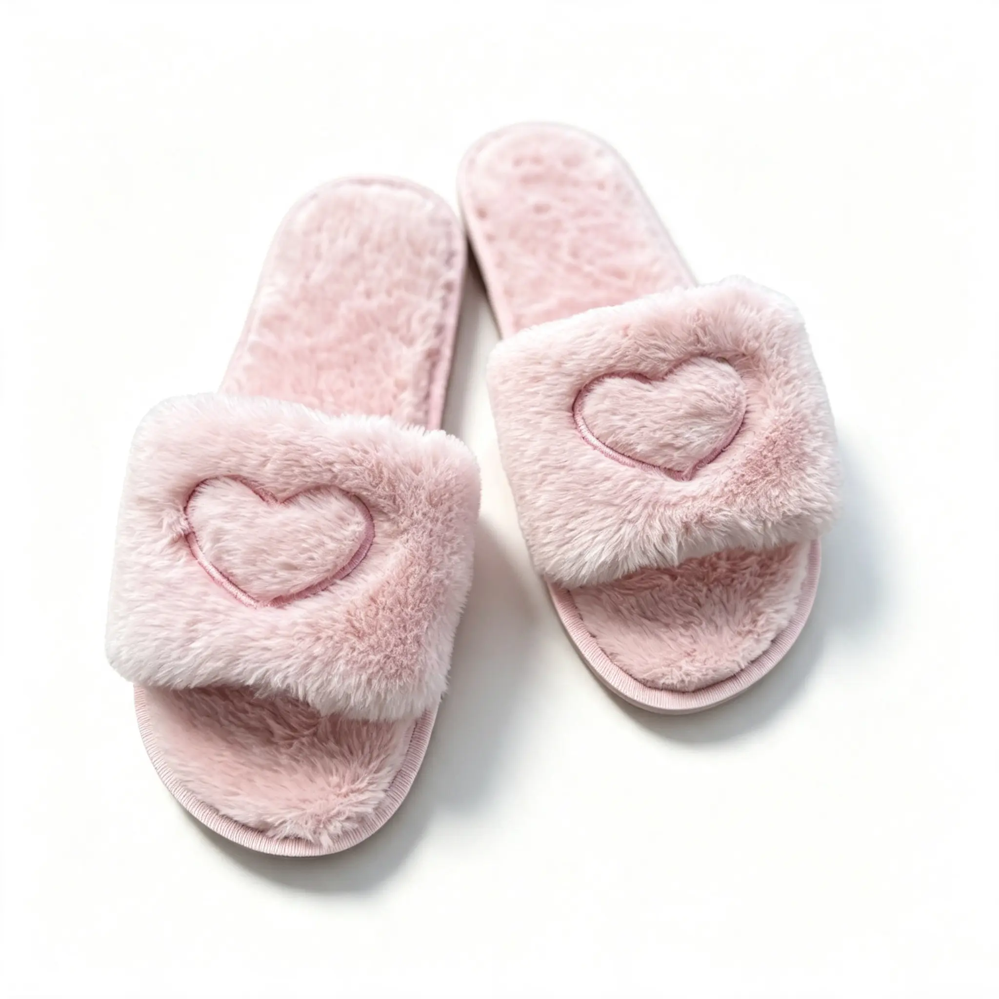 Women's Heart Embroidery Fuzzy Flat Padded Footwear - Soft Plush Open-Toe Indoor Bedroom House Slides, Women's Cute Shoe for Relaxing Wear