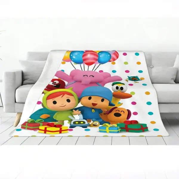 Pocoyo Cartoon Pattern Flannel Throw Blanket - Premium, Warm, Fluffy, Ideal for Living Room Cozy Setup, Perfect for Gifting, Living Room Decor Essential, Throw Blankets