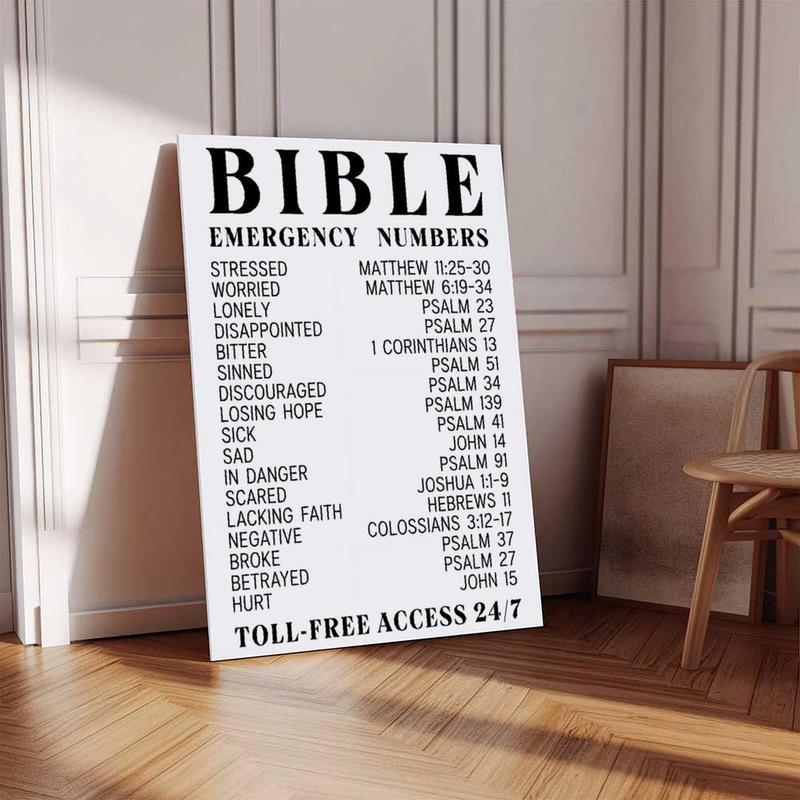 Bible Verse Emergency Numbers,Canvas Art Poster, Bible Verse Wall Art - Inspirational, Spiritual Typography Wall Print - Gifts For Women And Men, Festival Decor Home