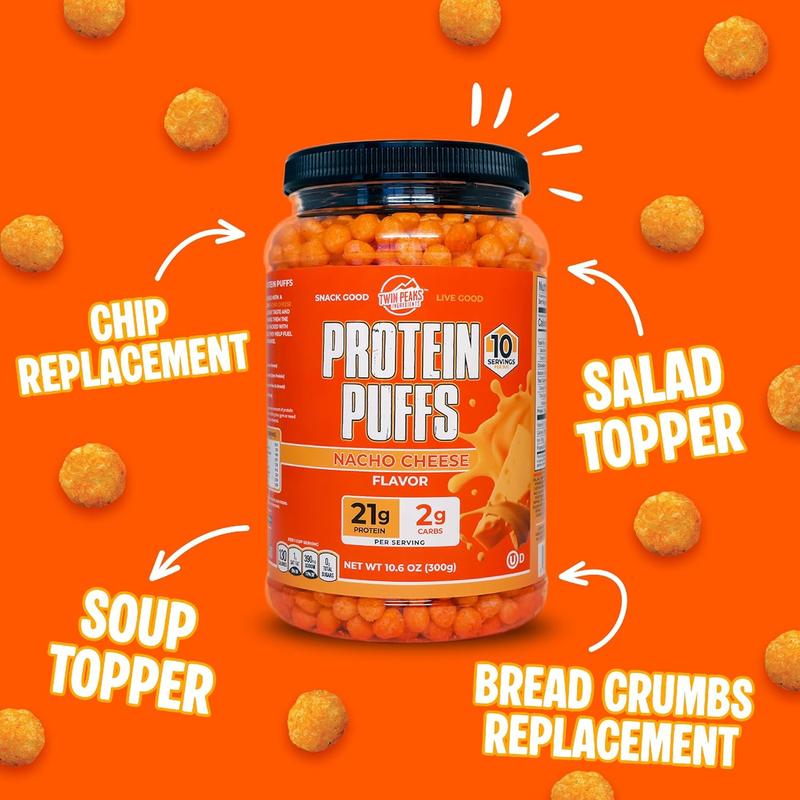 Protein Puffs - (Nacho Cheese), Keto Friendly, Low Carb Snack (300g, 21g Protein, 2g Net Carbs, High Protein, Healthy Crunchy Snack).