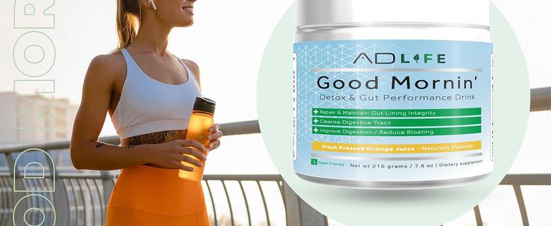AD LIFE Good Mornin' Gut Detox & Digestion Support Powder with Apple Cider Vinegar L-Glutamine & Aloe Vera for Fast Acting Bloating Relief & Face Debloat - Morning Detox Drink for Reduced Bloating