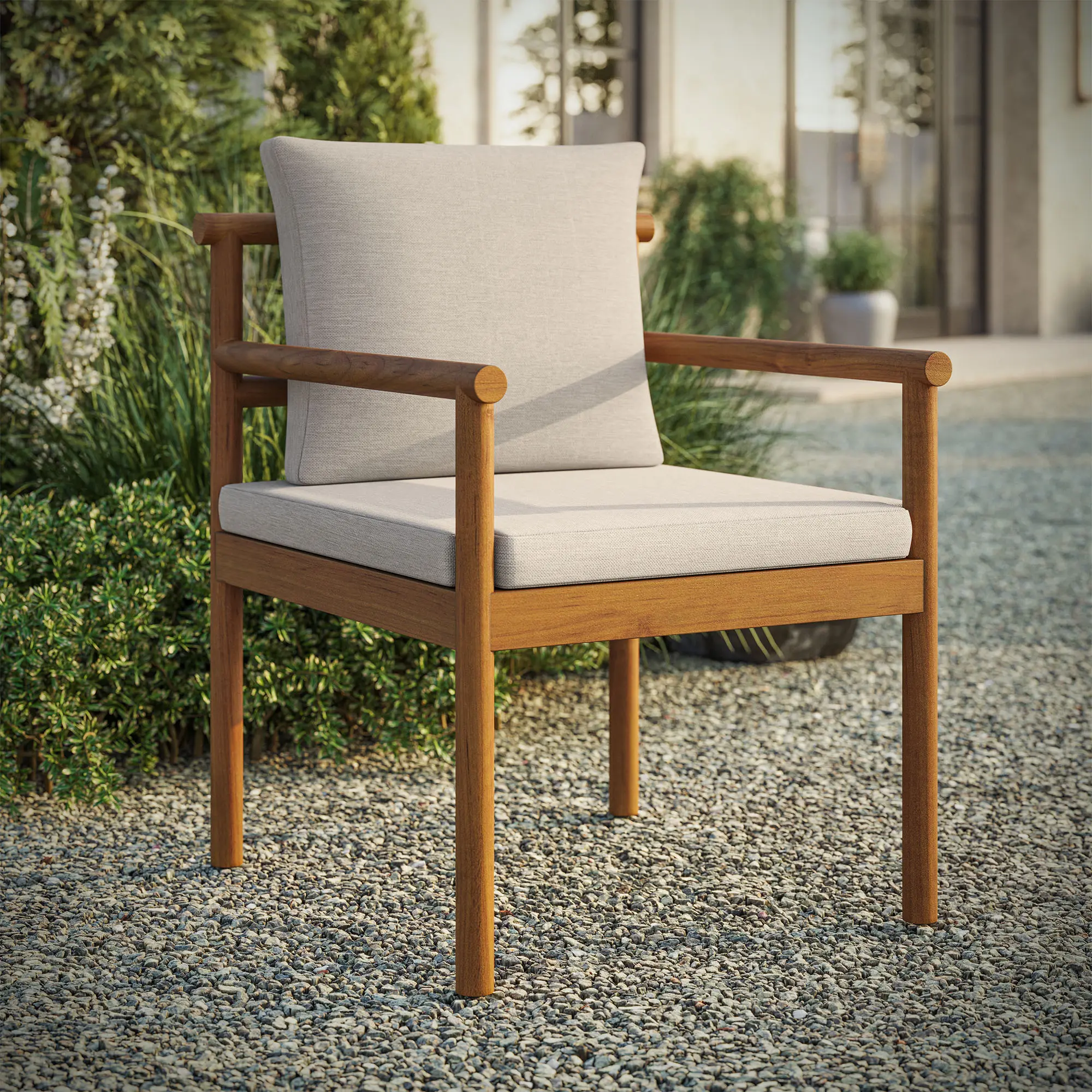 Eleni Outdoor Patio Teak Wood Rope Dining Chair in Natural Sail