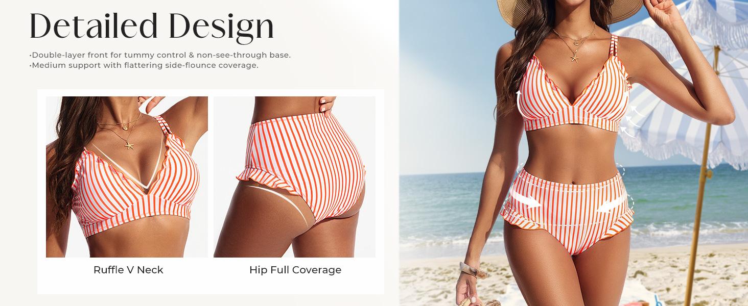 【S-XL】Hanna Nikole Women High Waisted Bikini Sets Ruffle, 2 Piece Bathing Suit Tummy Control, Sexy Retro Swimsuits Beachwear