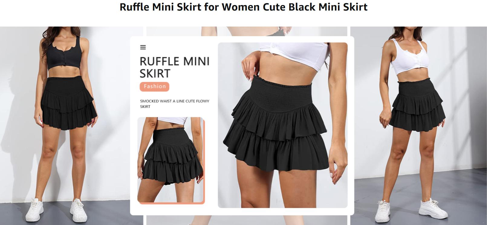 IDEALSANXUN Ruffle Mini Skirt for Women Smocked Waist A Line Cute Short Flowy Beach Casual Pleated Womenswear Bottom Elastic Lightweight Flare Tie Front tennis skort summer lace floral skirt Women's High Waist Ruffle Mini Skirt Stretchy Elastic eyelet