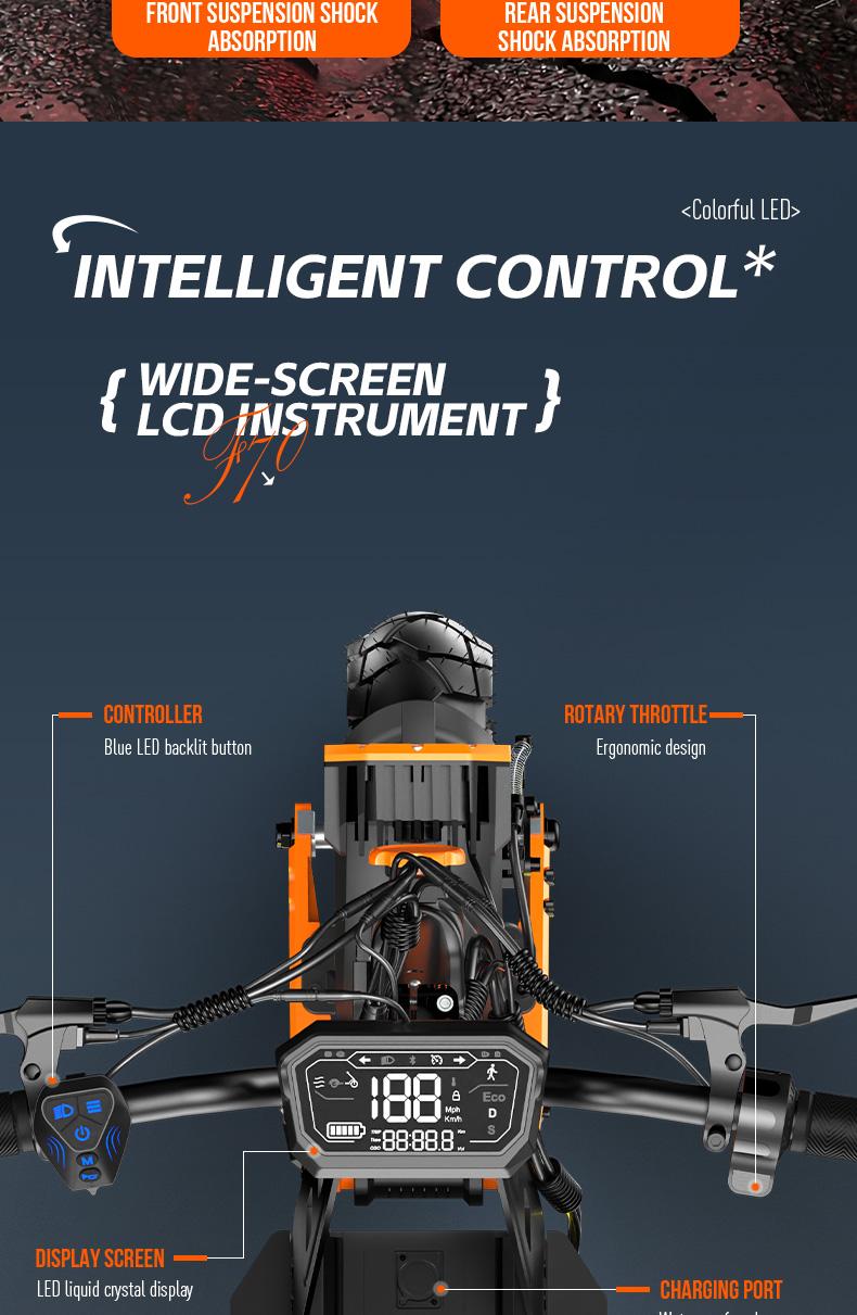 Electric Scooter with 50km/h Speed 2500W Power 10-inch Pneumatic Tires LED Screen Dual Suspension 340lbs Load Capacity for Adults Pro Trick Scooter for Beginners and Teens Ebike Controller SpringStatements