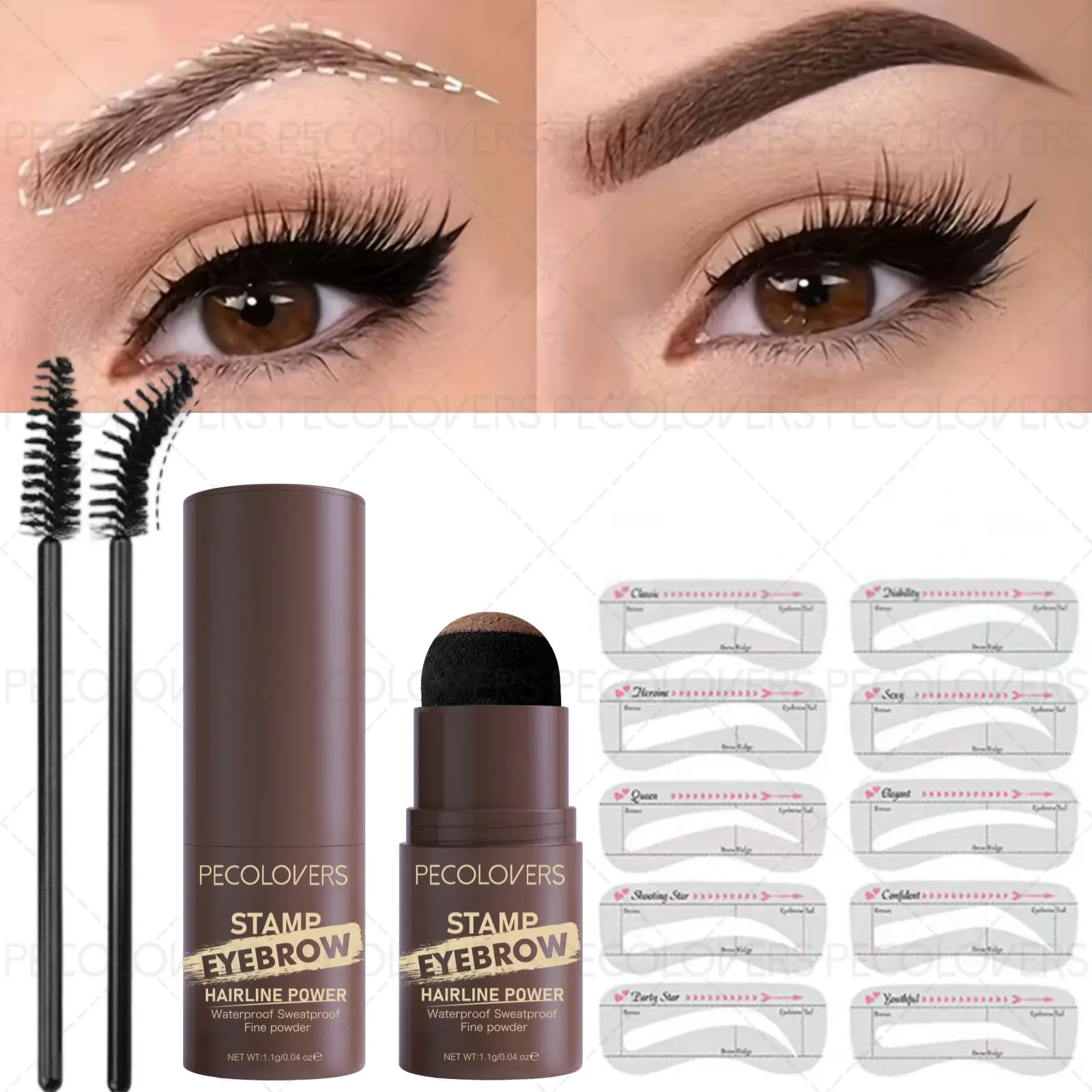 1SET Eyebrow Stamp Styling Kit, Eyebrow Makeup Cosmetic, Multi-Purpose, Waterproof and Smudge-proof, Sculpting Brows, with Brush and Card, Natural Wild Brows, with 10 PCS