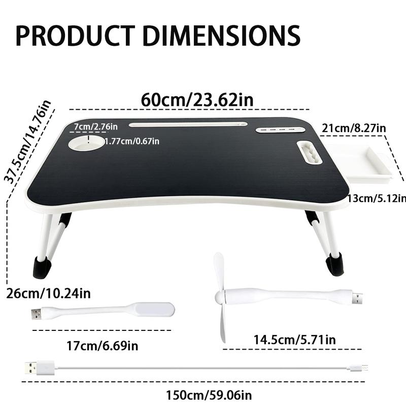 Portable Foldable Laptop Bed Desk with 4 USB Ports Storage Drawer Cup Holder Lap Desk for Bed Couch Outdoor Working Reading Ergonomic Design Multifunctional Features