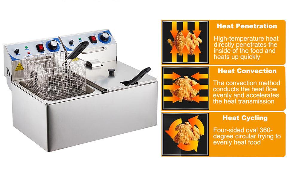 【GARVEE】Commercial 10L+10L - 1500 Watts Dual Tank Electric Deep Fryer Stainless Steel Countertop Oil Fryer with Basket for Restaurant/Home Use (110V) 【GARVEE】Commercial 10L+10L - 1500 Watts Dual Tank Electric Deep Fryer Stainless Steel Countertop Oil Fryer with Basket for Restaurant/Home Use (110V)