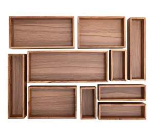 Seville Classics 10-Piece Acacia Storage Organizer Box Set