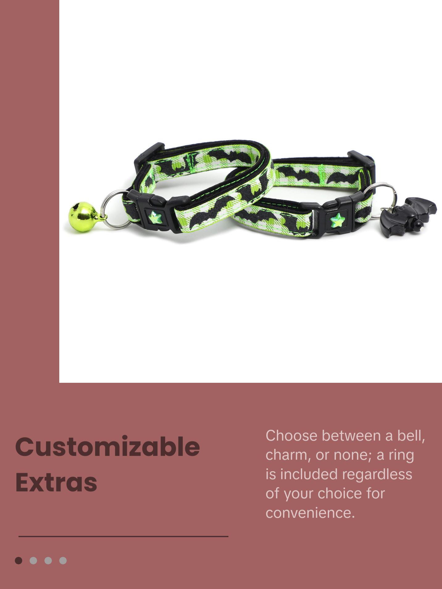 Halloween Breakaway Safety Cat Collar Glitter Bats on Plaid with Matching Jingle Bell & Charm by Pugs2Persians