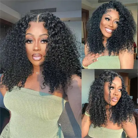 VRbest Women's Glueless Curly Human Hair Bob Wig - 5x5 HD Lace Closure, 180% Density, Pre-Plucked Hairline, Pre-Cut Lace, Wear-and-Go, Heat-Resistant, Durable, 3D Dome Cap, Water Wave, Wigs Human Hair for Black Females