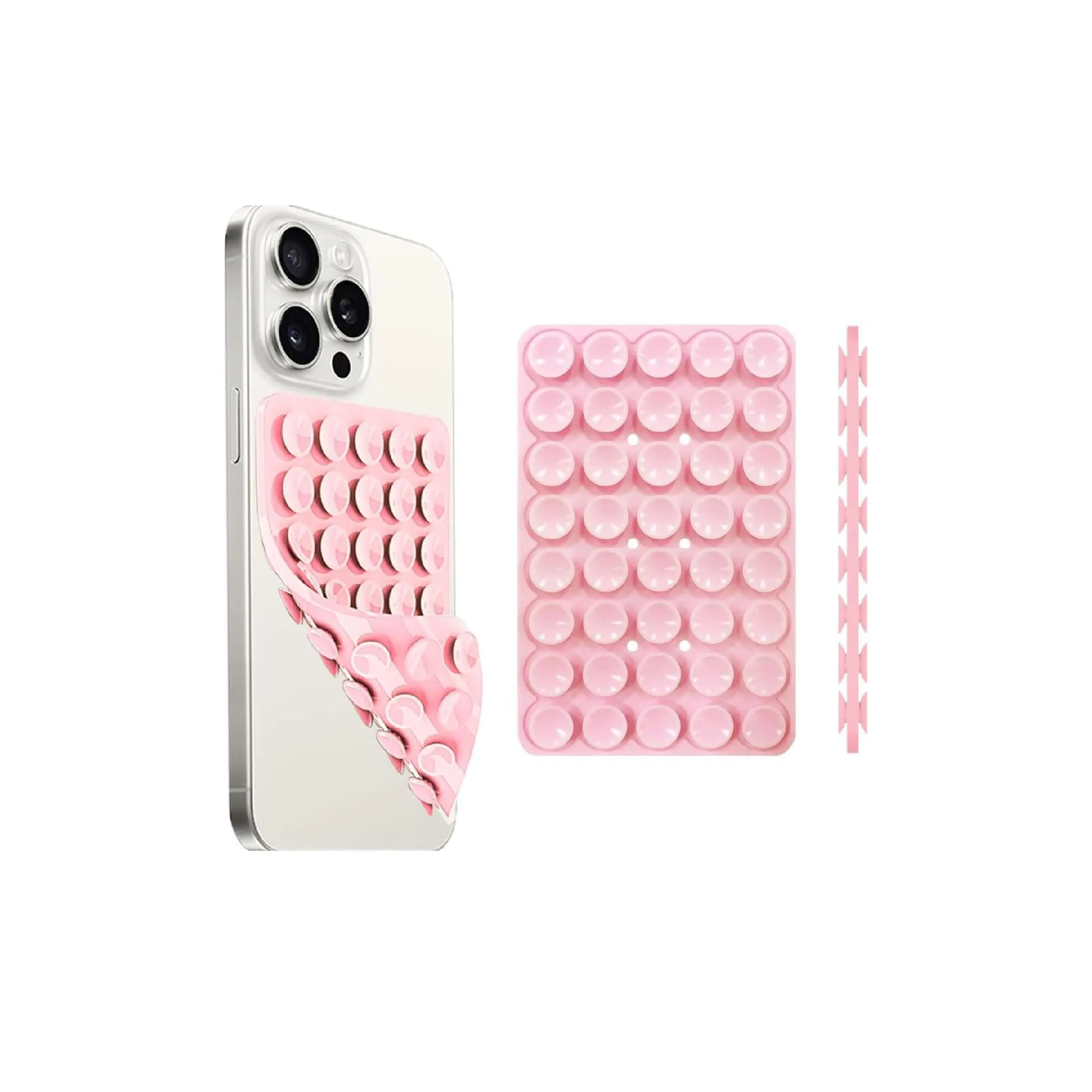 Silicone Suction Cup Double-Sided Holder Pink Cellphone Silicone Accessory 3-Piece Set - Stable Phone Holders, Popsocket & Protective Grip Stand Phone Holders & Mounts, Durable Portable Non-Slip Suction Cup, Hands-Free Hold, Anxiety Relief Trend Gadget
