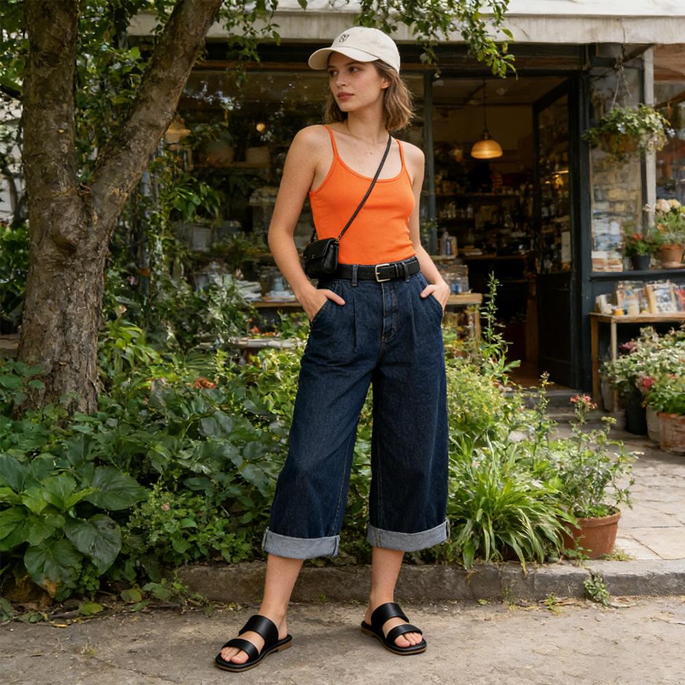 Women's Flat Sandals Two Strap Slide Sandals Square Toe