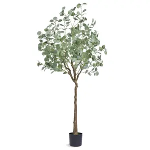 【Summervibes】VEVOR Artificial Eucalyptus Tree,  , 6 FT Tall Faux Plant, Secure PE Material & Anti-Tip Tilt Protection Low-Maintenance Plant, Lifelike Green Fake Potted Tree for Home Office Decor Indoor Outdoor Decorative Fruit