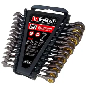 12pcs Ratcheting Wrench Master Set, SAE Wrench Set, Ratchet Wrench Set Metric and Standard, Combination Wrench Sets Black Nickel Coated,CR-V Steel