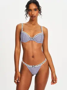 Genevia Gingham Lace Decoration Bikini Bottom