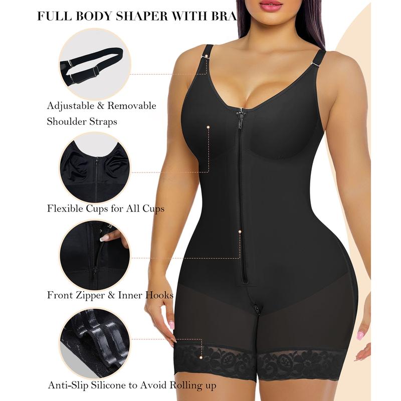 YIANNA Fajas Colombianas shapewear for Women Tummy Control Butt Lifter Shaper with Zipper Crotch detachable shoulder strap