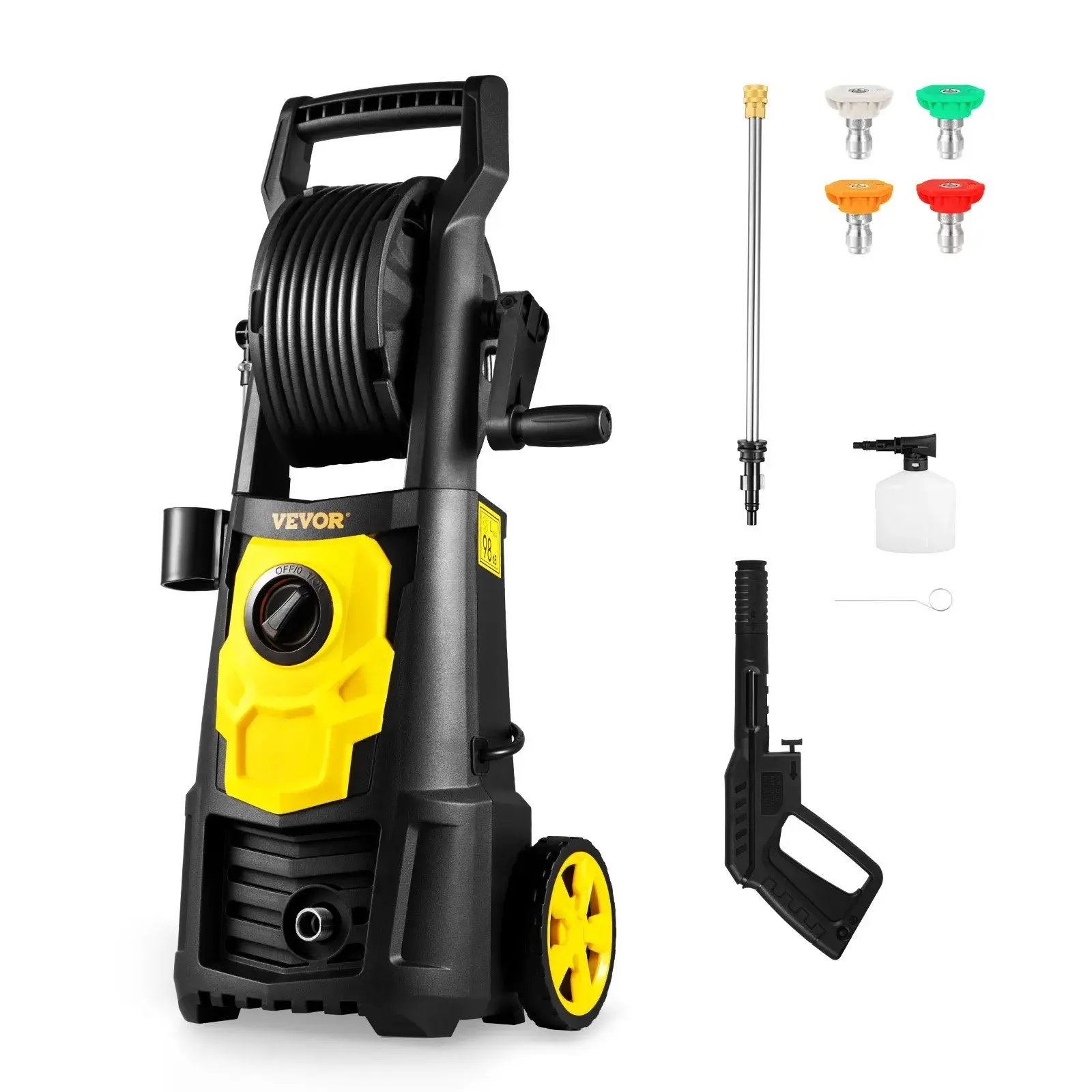 【Summerfinds】VEVOR Electric High Pressure Washer (2000 PSI1.76 GPM Max) - Portable Pressure Washer with 30 ft Hose & Reel5 Quick Connect NozzlesFoam CannonETL Listed Heavy Duty Car Wash Equipment for PatiosCarsDriveways, Power Washer