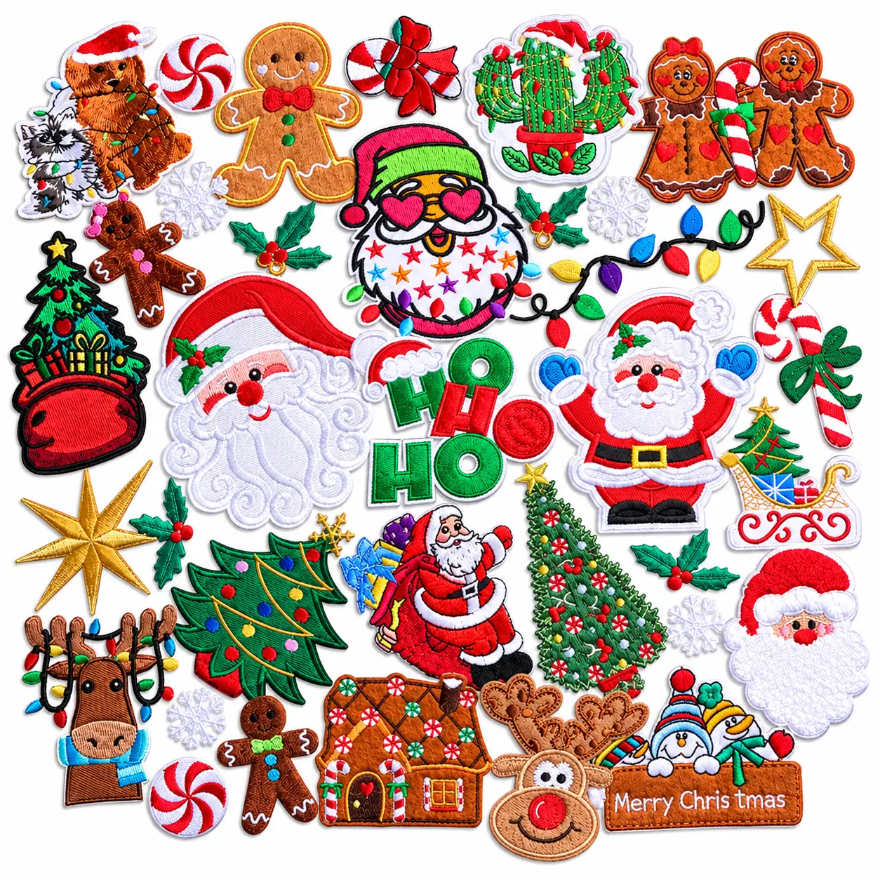 35PCS Polyester Knit Christmas Embroidered Iron-On & Sew-On Patches - Cute Holiday Festive Motifs (Santa, Snowman, Reindeer), Sewing Supplies for Jackets Jeans, Backpacks Hats, Clothing DIY Decor