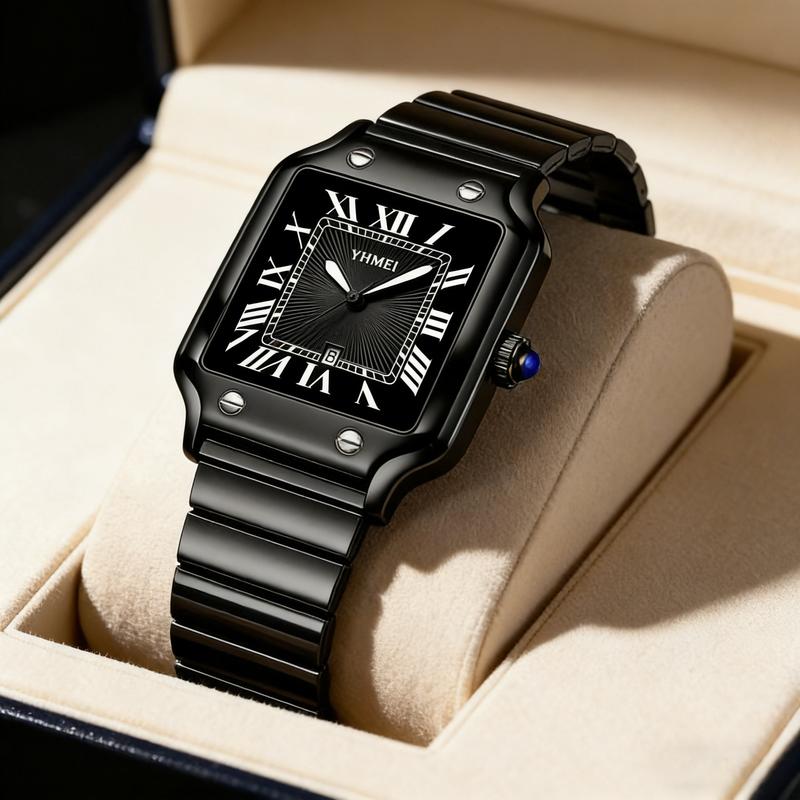 [Mother's Day Gift]Unisex Silver Square Watch Roman Numerals Date Display - Luxury Stainless Steel Analog Waterproof Wristwatch for Men Women - Old Money Aesthetic Style - Classic Business Casual Fashion Gift