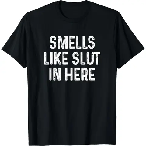 Men's 180g Cotton Regular Fit Round Neck Short-Sleeve T-Shirt - Menswear, Adults' Moisture-Absorb Breathable Casual Streetwear Top, Machine-Washable Offensive Humor Sarcastic Graphic Tee with "Smells Like Slut In Here" Design, All-Seasons Gift