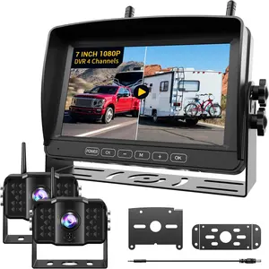 2 Wireless Backup Camera with 7" 1080p Monitor, RV Backup Camera for Furrion Pre-Wired, Recording 4-Channel Split Screen, IR Night Vision, IP69 Wide Angle, Back up Camera Systems for Truck Trailer