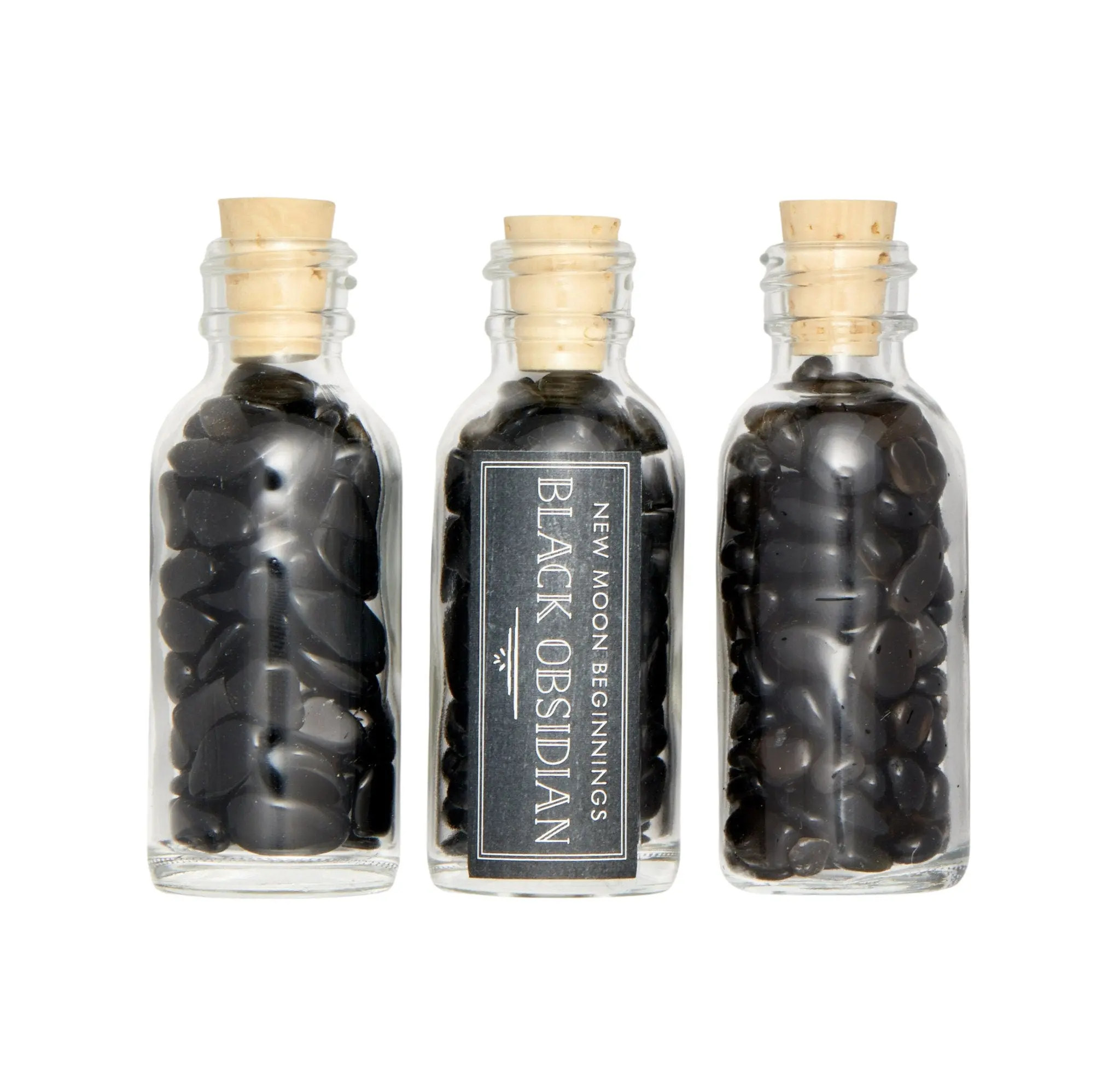 Black Obsidian Gem Bottle - Polished Chips of Black Obsidian Crystals