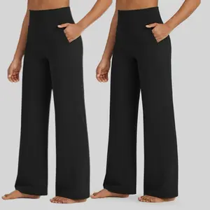 2PCS Black  High Waist Wide Leg Straight Casual Pants For Women, Suitable For Summer,Fall Solid Colors Minimalist Palazzo Style with Pockets for Women's Everyday Wear